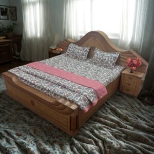 4 Piece Comforter Set with Bedsheet & 2 Pillow Covers – Dark Pink Floral Print on Light Pink Background, Comforter 86 x 86 Inches, Flat Bedsheet 108 x 108 Inches