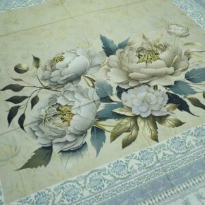 Floral Double Bedsheet with 2 Pillow Covers – Off-White & Light Blue Peony Design, 108 x 108 Inches, Premium Cotton Fine Fiber - Image 5