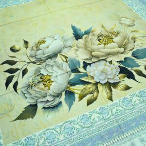 Floral Double Bedsheet with 2 Pillow Covers – Off-White & Light Blue Peony Design, 108 x 108 Inches, Premium Cotton Fine Fiber - Image 6