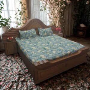 Alternative view of Green Floral Print King Size Flat Bedsheet with 2 Matching Pillow Covers – Yellow & White Design, 86 x 86 Inches