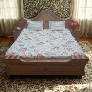 Alternative view of Beautiful Multicolor Big Floral Print King Size Double Bedsheet with 2 Contrast Pillow Covers | 100% Cotton | Sky Blue Background | 108 x 108 Inches