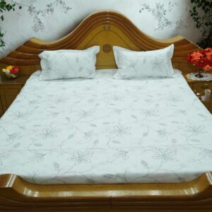 Alternative view of Black Digital Floral Double Bed Bedsheet | White Background | 108 x 108 Inches | with 2 Pillow Covers