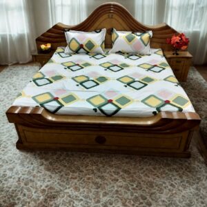 Beautiful Multicolor Square Print King Size Double Bedsheet with 2 Matching Pillow Covers Cotton | Light Cream Background | 108 x 108 Inches - Image 3