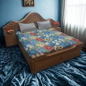 Multicolor Big Floral Print King Size Flat Bedsheet with 2 Pillow Covers – Dark Grey Background, 108 x 108 Inches, 100% Pure Cotton
