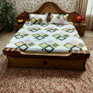 Alternative view of Beautiful Multicolor Square Print King Size Double Bedsheet with 2 Matching Pillow Covers Cotton | Light Cream Background | 108 x 108 Inches