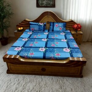 Multicolor Floral Print Flat Double Bedsheet with 2 Pillow Covers | Blue Base | Size 90 x 100 Inches