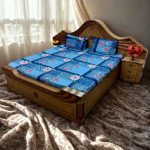 Alternative view of Multicolor Floral Print Flat Double Bedsheet with 2 Pillow Covers | Blue Base | Size 90 x 100 Inches
