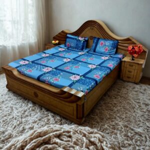 Multicolor Floral Print Flat Double Bedsheet with 2 Pillow Covers | Blue Base | Size 90 x 100 Inches - Image 3