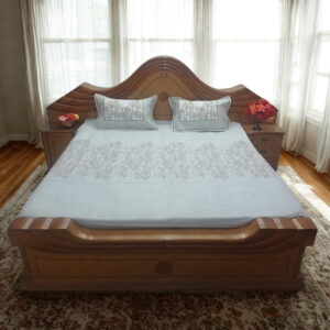 Alternative view of Light Blue Floral Bedsheet with Brown Flower & Leaf Print and Geometric Border, King Size 108 x 108 Inches with 2 Matching Pillow Covers