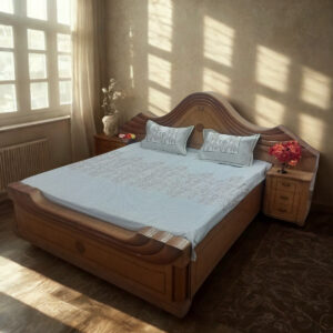 Light Blue Floral Bedsheet with Brown Flower & Leaf Print and Geometric Border, King Size 108 x 108 Inches with 2 Matching Pillow Covers - Image 3