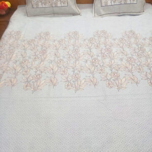 Light Blue Floral Bedsheet with Brown Flower & Leaf Print and Geometric Border, King Size 108 x 108 Inches with 2 Matching Pillow Covers - Image 4