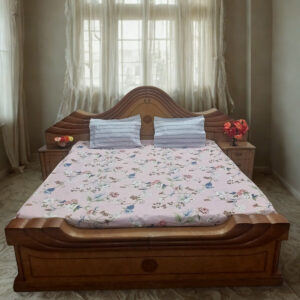 Alternative view of Beautiful White & Blackish Grey Floral Printed Double Bed Sheet with 2 Pillow Covers | Zig Zag Wavy Design | Light Pink Background | 100% Pure Fine Cotton | Size 108 x 108 Inches