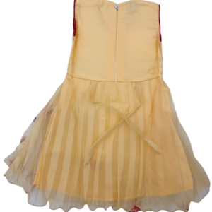 Alternative view of Golden Net Party Frock with Maroon Floral Embroidery for Baby Girls | Soft 3-Layer Net Dress for Birthday & Wedding | Comfortable Kids Wear