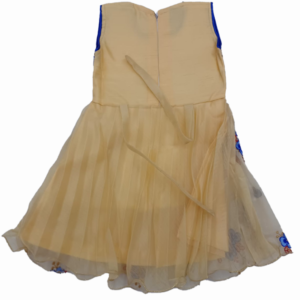 Alternative view of Golden Net Party Frock with Blue Floral Embroidery for Baby Girls | Soft 3-Layers Net Dress for Birthday & Wedding | Comfortable Kids Wear