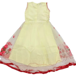 Alternative view of Girls Light Yellow Long Frock with Red/Maroon Floral Embroidery | 4 Layer Princess Gown | 10-12 Years