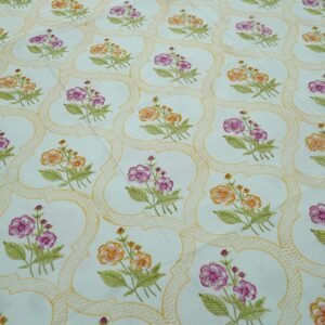 Pink Orange Floral Geometric Double Bedsheet | Fine Cotton Fabric | 108 x 108 Inches | with 2 Pillow Covers - Image 3