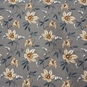 Floral Printed Bedsheet with Light Yellow & Brown Flowers, Grey Leaves on Solid Grey Background | 2 Pillow Covers Included | King Size 90 x 100 Inches - Image 3