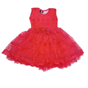 Baby Girls Organza Net Embroidered Floral Frock – Soft 4 Layered Dress for Celebration & Festive Occasions