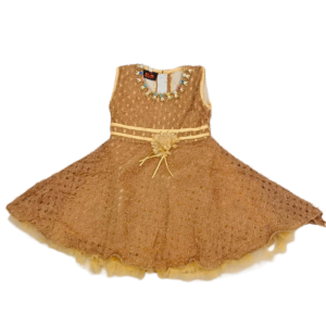 Golden Satin Feather Frock for Baby Girls | 4-Layer Dress | Size 3–4 Years | Fancy Birthday, Wedding & Festive Dress for Kids