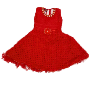 Red Satin Feather Frock for Baby Girls | 4-Layer Dress | Size 5–6 Years | Fancy Birthday, Wedding & Festive Dress for Kids