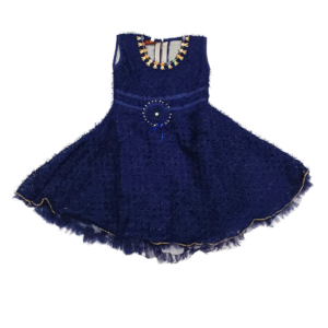 Navy Blue Satin Feather Frock for Baby Girls | 4 Layer Fancy Dress | Size 4–5 Years | Kids Birthday, Wedding