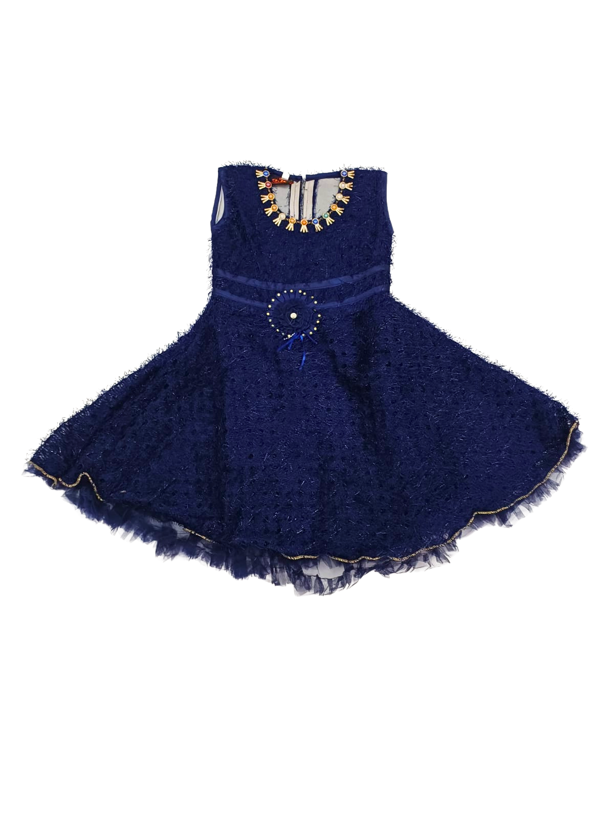Navy Blue Satin Feather Frock for Baby Girls | 4 Layer Fancy Dress | Size 4–5 Years | Kids Birthday, Wedding
