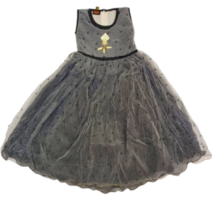 Silver Grey Net Gown for Girls (8–9 Years) | 4 Layer Princess Dress