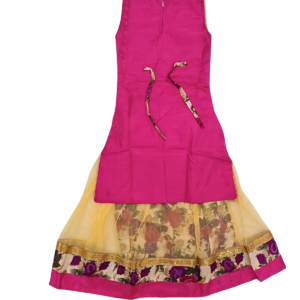 Alternative view of Pink Floral Embroidered Kurta Skirt Set with Dupatta for Girls | Golden Work Ethnic Outfit for Parties & Special Occasions | Age 7–8 Years