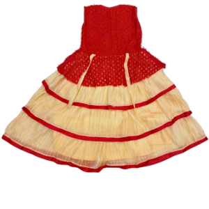 Alternative view of Golden and Maroon Soft Net Frock for Girls (8–9 Years), 6 Layer Embroidered Dress