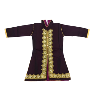 Beautiful Dark Violet Golden Floral Embroidery Kurta Set with Golden Skirt and Dupatta for Kid Girls (5–7 Years) - Image 3