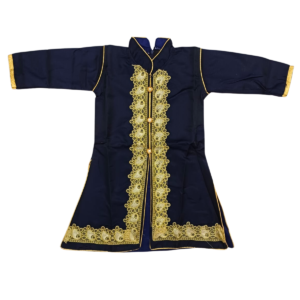 Beautiful Dark Blue Floral Golden Embroidery Kurta Set with Golden Skirt and Dupatta for Kid Girls (5–7 Years) - Image 3