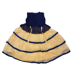 Alternative view of Golden and Blue Soft Net Frock for Baby Girls (3–5 Years), 6 Layer Embroidered Dress