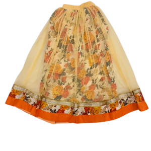 Orange Floral Embroidered Kurta Skirt Set with Dupatta for Girls | Golden Work Ethnic Outfit for Parties & Special Occasions | Age 8–9 Years - Image 6