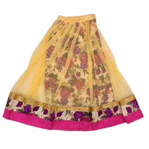 Pink Floral Embroidered Kurta Skirt Set with Dupatta for Girls | Golden Work Ethnic Outfit for Parties & Special Occasions | Age 7–8 Years - Image 5