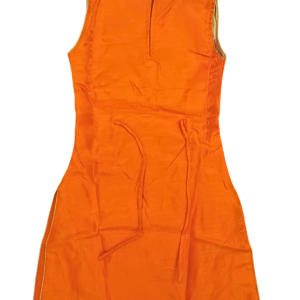 Orange Floral Embroidered Kurta Skirt Set with Dupatta for Girls | Golden Work Ethnic Outfit for Parties & Special Occasions | Age 8–9 Years - Image 5