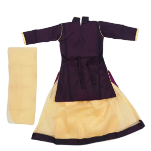 Alternative view of Beautiful Dark Violet Golden Floral Embroidery Kurta Set with Golden Skirt and Dupatta for Kid Girls (5–7 Years)