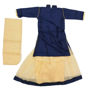 Alternative view of Beautiful Dark Blue Floral Golden Embroidery Kurta Set with Golden Skirt and Dupatta for Kid Girls (5–7 Years)
