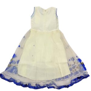 Alternative view of Girls Light Yellow Long Frock with Blue Floral Embroidery | Princess Style Gown | 10-12 Years