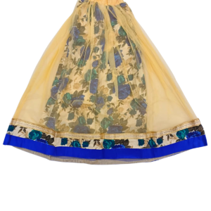 Blue Floral Embroidered Kurta Skirt Set with Dupatta for Girls | Golden Work Ethnic Outfit for Parties & Special Occasions | Age 9–10 Years - Image 5