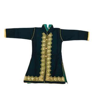 Beautiful Dark Green Floral Golden Embroidery Kurta Set with Golden Skirt and Dupatta for Kid Girls (5–7 Years) - Image 3