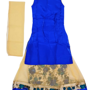 Alternative view of Blue Floral Embroidered Kurta Skirt Set with Dupatta for Girls | Golden Work Ethnic Outfit for Parties & Special Occasions | Age 9–10 Years