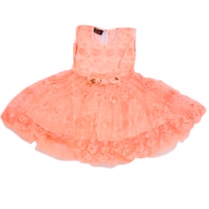 Orange Net Embroidered Floral Party Frock for Baby Girls | Soft 4-Layer Net Dress for Birthday, Wedding Comfortable Kids Wear