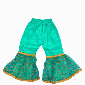 Green Embroidered Sharara Suit Set for Kids | Bell Bottom Sharara Pant with Golden Work | Ethnic Outfit for Parties & Special Occasions - Image 4
