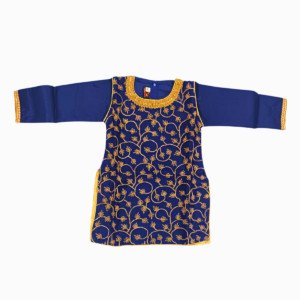 Navy Blue Embroidered Sharara Suit Set for Girls, Bell Bottom Sharara Pant with Golden Work, Size 6–7 Years - Image 3