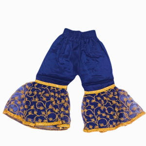 Navy Blue Embroidered Sharara Suit Set for Girls, Bell Bottom Sharara Pant with Golden Work, Size 6–7 Years - Image 5