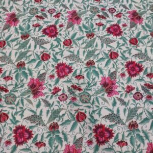 Elegant Cream Floral Bedsheet with Red & Green Botanical Print and Golden Mughal Art Border, King Size 90x108 Inches, Includes 2 Matching Pillow Covers, 100% Cotton - Image 4