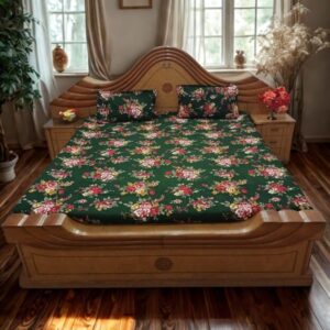 Multicolor Green Floral Double Bedsheet with 2 Matching Pillow Covers, Vibrant Print, Size 90 x 100 Inches